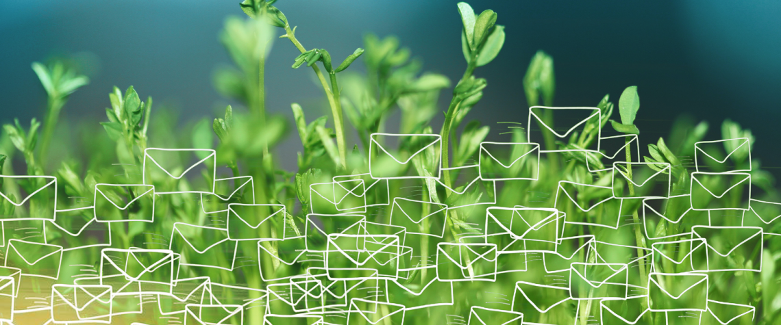 Email newsletters overlaid with plant growth