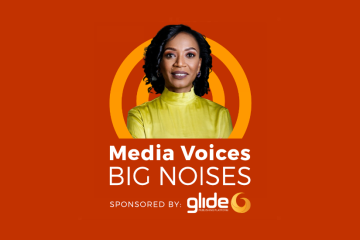 Mpho Raborife superimposed over the Media Voices orange and gold logo